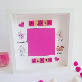 Scrabble Baby Girl Fucsia - Rama foto personalizata