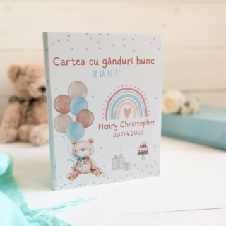 Teddy Bear Albastru - Guestbook personalizat   Cartea cu ganduri bune