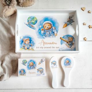 Teddy Space Trip -  Tavita Mot Personalizata   Set prima aniversare