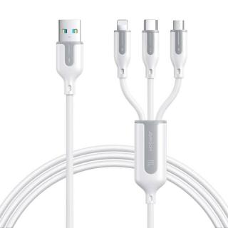 Cablu de incarcare si transfer date, 3 in 1, Lightning, USB-C, Micro USB, lungime 1.2 m, alb