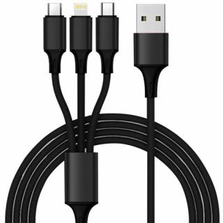 Cablu Izoxis 3in1 incarcare rapida, micro USB, type C, iphone 115 cm - Negru