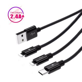 Cablu telefon 3in1, micro USB, type C, iphone 120 cm - Albastru