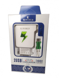 Incarcator Universal Usb cu 2 Porturi Luminate si Cablu Micro Usb culoare Verde