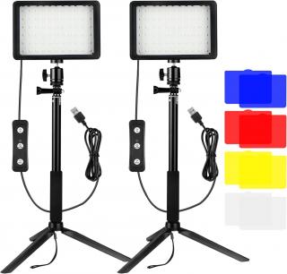 Kit 2 mini panouri LED Neewer, lumina ajustabila din filtre, cap bila 360 grade inclus, trepiezi-stativi reglabili 116 cm, 8 filtre de culoare multicolore