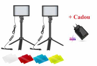 Kit 2 mini panouri Neewer,cu stativi reglabili 116 cm,8 filtre de culoare multicolore + incarcator priza 4x USB