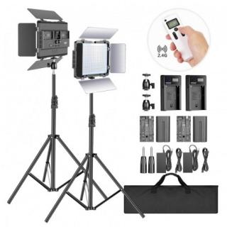 Kit 2 Panouri Neewer Bi Color 600 LED,telecomanda,4 baterii + 2 incarcatori + geanta transport