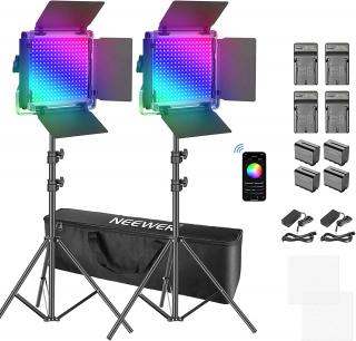 Kit 2 Panouri Neewer RGB,450 LED,trepiezi 200 cm,4 baterii + 4 incarcatori,geanta transport