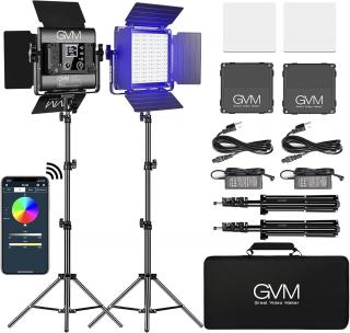 Kit 2 Panouri RGB, GVM 800D, 252 LED, trepiezi 200 cm inclusi, geanta transport si accesorii