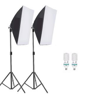 Kit de 2 softboxuri, 2 trepiezi reglabili 200 cm, 2 becuri 85W