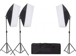 Kit de 3 softboxuri, 3 trepiezi reglabili 200 cm, fara becuri, geanta de transport inclusa