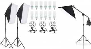 Kit de 3 softboxuri cu macara, soclu de 4 becuri, 3 trepiezi reglabili 200 cm, 12 becuri de 150W