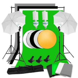 Kit studio foto,2 umbrele,suport fundal 2x2 m,4 panze fundal,becuri 135W,reflector 5in1 + geanta transport