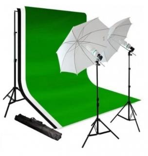 Kit studio foto,lumini,2 umbrele,suport fundal reglabil 2x3m + 3 panze fundal multicolore, 2x bec 135W