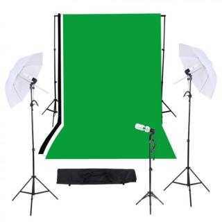 Kit studio,foto,lumini,3 umbrele,suport fundal 2x3m,3 panze fundal multicolore + 3 becuri 45W