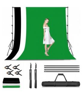 Kit studio foto, suport fundal reglabil 2x3m, clesti inclusi + 3 panze de fundal multicolore 2x3m