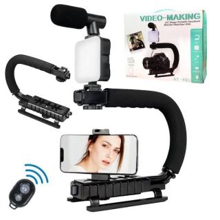 Kit vlogging complet pentru camera, telefon, trepied in forma de U, telecomanda bluetooth, microfon