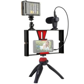 Kit vlogging profesional,trepied,suport telefon,microfon,mini panou LED