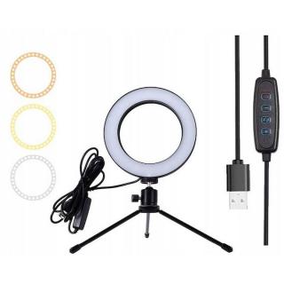 Lampa circulara LED, ring light 16 cm diametru, cap bila 360 grade si mini stativ universal cu filet 1 4 inclus