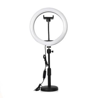 Lampa circulara LED, ring light 26 cm, cap bila 360 grade, trepied cu talpa si filet universal 1 4 inclus