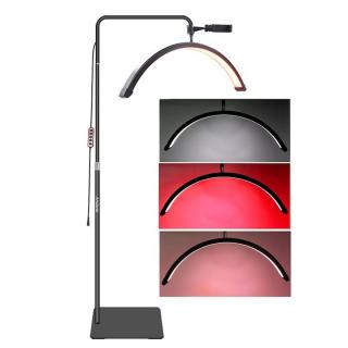 Lampa cosmetica profesionala Bi Color alb, rosu, Semiluna 238 LED, inaltime maxima 180 cm, suport telefon inclus - Negru