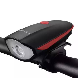 Lanterna bicicleta cu acumulator si sonerie, impermeabila IPX5, 250 lm, 1200 mAh, rosu