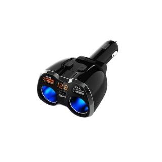 Multiplicator bricheta auto 120W, cu 2 iesiri 2,4 si QC 3.0, 2x USB,1x type C - Negru