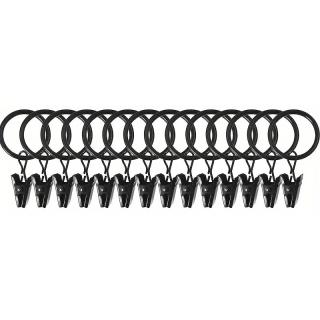 Set 15 inele metalice cu clema de agatat pentru perdele, draperii, diametru 22 mm - Negru