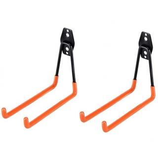 Set 2x Suport cu carlig universal pentru depozitare, bicicleta, scule si unelte de garaj, 16 x 19 cm, negru portocaliu