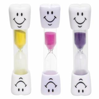 Set 3 clepsidre pentru perierea dintilor, 3 minute, 10 x 2.5 cm, galben roz mov