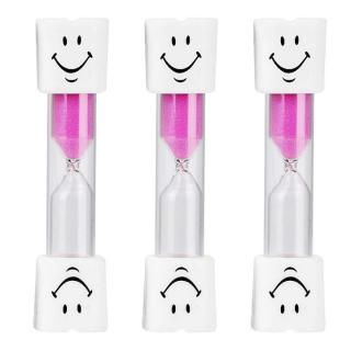 Set 3 clepsidre pentru perierea dintilor, 3 minute, 10 x 2.5 cm, roz