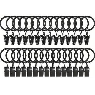 Set 30 inele metalice cu clema de agatat pentru perdele, draperii, diametru 22 mm - Negru