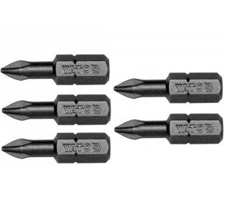 Set 5 biti profesionali Yato 1 4  , 25mm, cap PH1, HRC 58-62, realizat din otel forjat, cu acoperire anticoroziva