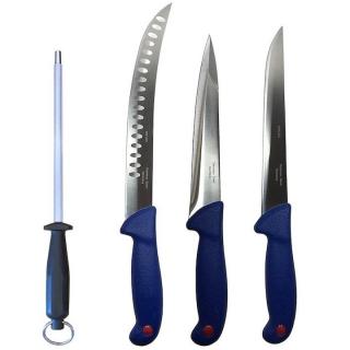 Set profesional de macelarie, dezosat, injunghiat, transat, filetat, 3 cutite, masat pentru ascutit