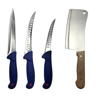 Set profesional de macelarie, injunghiat, transat, dezosat, filetat, 3 cutite otel carbon, satar