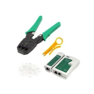 Set testare cablu de retea LAN, RJ,11,RJ 45,include tester,cleste de sertizare,cutit si mufe UTP