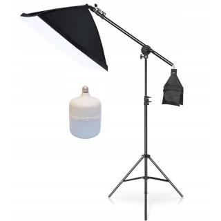 Softbox cu macara ajustabila, trepied reglabil 200 cm, bec foto LED 50W