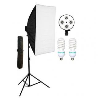 Softbox cu soclu de 4 becuri, trepied reglabil 200 cm, 2 becuri de 150W, geanta de transport inclusa