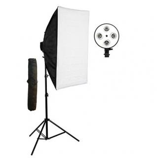 Softbox cu soclu de 4 becuri, trepied reglabil 200 cm, fara becuri, geanta de transport inclusa