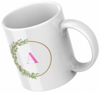 Cana ceramica, Pink and Green litera A, 350 ml