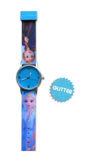 Ceas de mana copii, Anna si Elsa, glitter, albastru