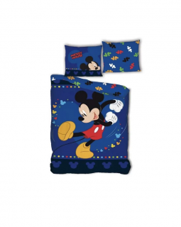 Lenjerie de pat copii, Mickey Mouse Blue, 2 piese, 140x200 si 63x63 cm