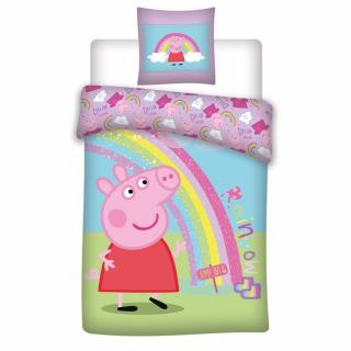 Lenjerie de pat copii, Peppa Pig Pink Rainbow, 2 piese, 140x200 si 63x63 cm