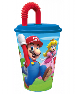 Pahar cu pai plastic Super Mario, 430 ml