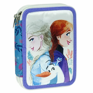 Penar echipat 27 piese Frozen, Anna, Elsa si Olaf, 2 compartimente, albastru, 18x15x4 cm