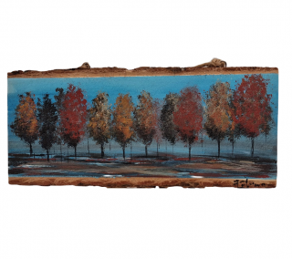 Pictura pe felie de lemn, Copaci Autumnali, 11 x 25 cm