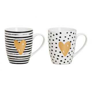 Set 2 cani Heart  Stripes, 11 x 10 x 8 cm, 300 ml