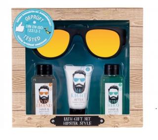 Set baie barbati Hipster Style, 2 x gel de dus 2 in 1, lotiune dupa ras 20 ml si ochelari de soare