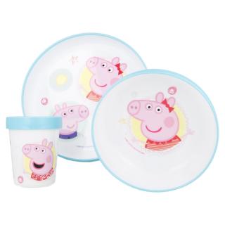 Set mic dejun 3 piese Peppa Pig Bicolor, Microunde si antialunecare