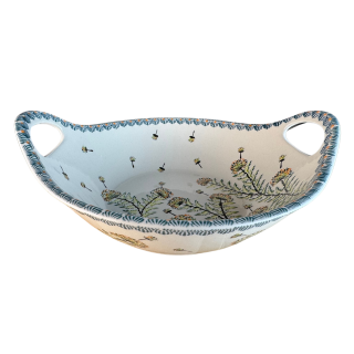 Bol cu manere pentru salata Floral Field, ceramica smaltuita, pictata manual, 27,0 cm, volum 1,5 L