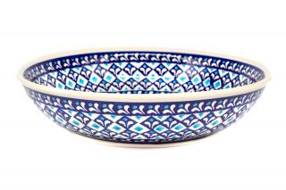 Bol pentru salata Blue Diamonds ceramica smaltuita, pictat manual, diametru 25,2 cm, volum 1,4 L
